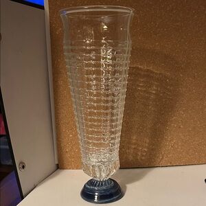 Textured Clear Glass Vase with Deep Blue Foot
